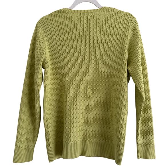 Lands' End Womens Cable Knit Sweater Large Preppy Old Money Crew Avocado Green - Picture 2 of 7